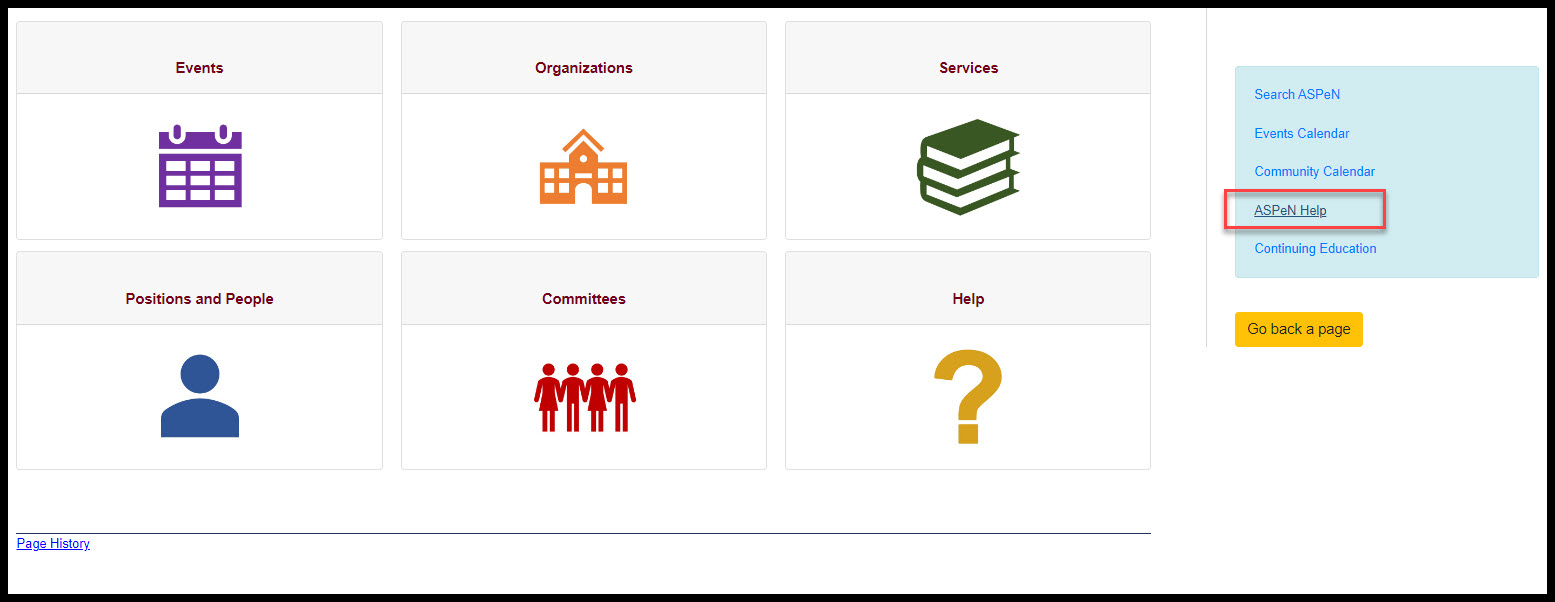 This is an image of the ASPeN Landing page showing the major links. 