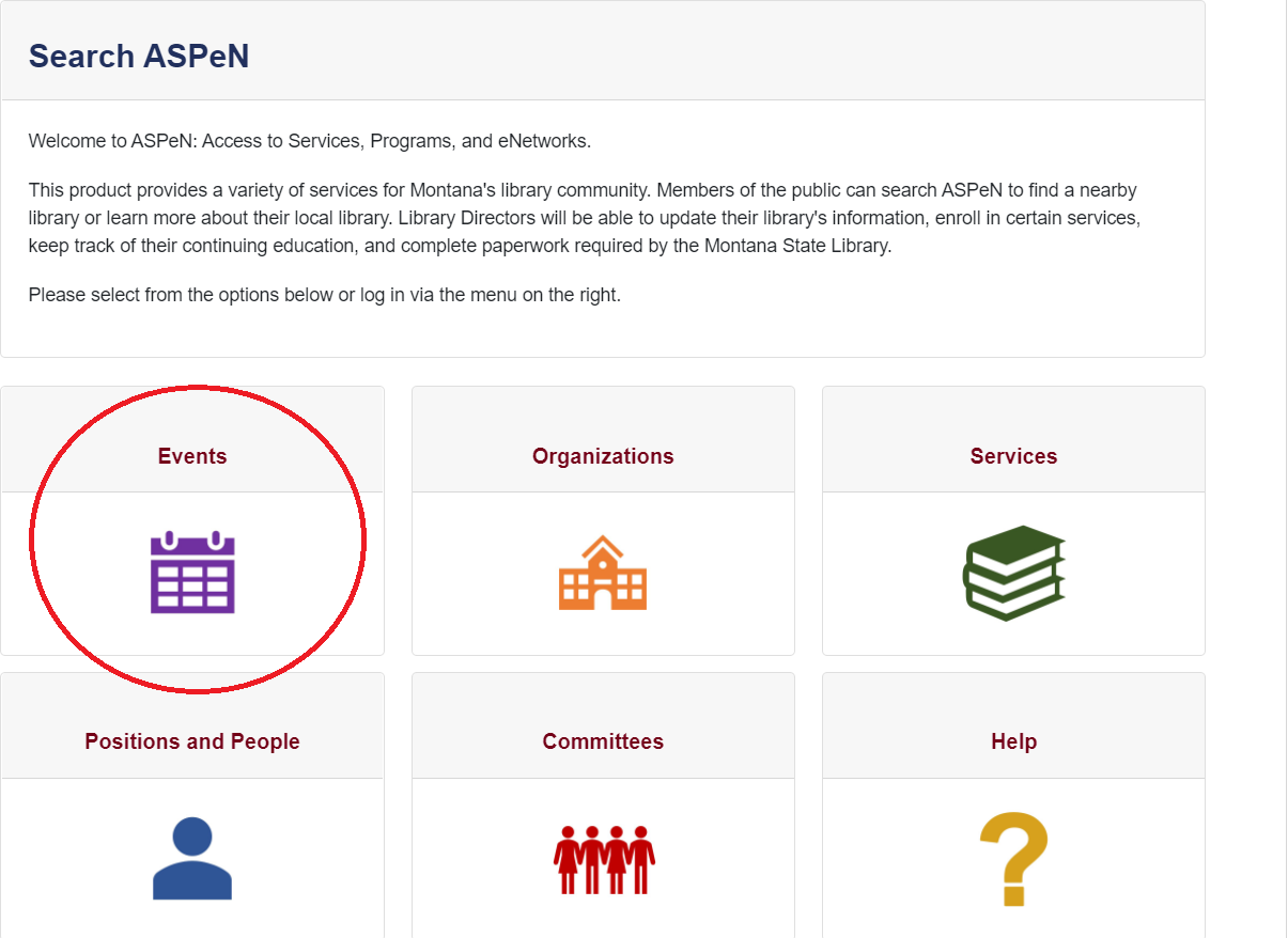 Image of the Search ASPeN page with examples of the areas that can be searched. 