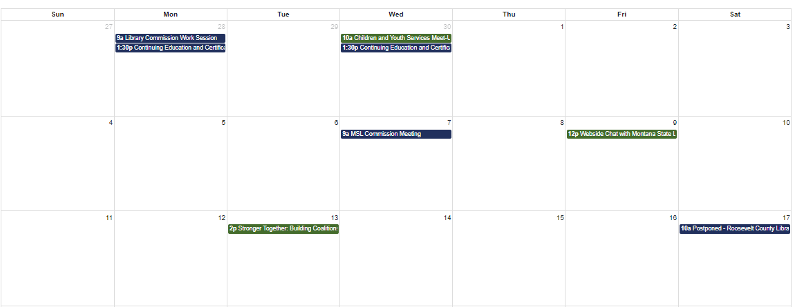 Example of the month view calendar