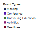 Event types: Meeting, conference, CE, activities, deadlines
