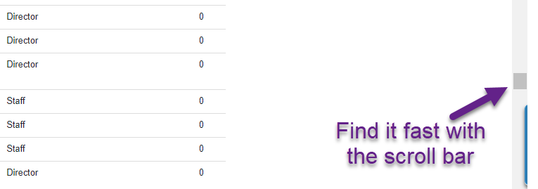 Screenshot of the search page with an arrow pointing to the scroll bar on the right side of the screen.