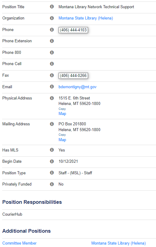 Screenshot of a users information page in the directory