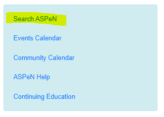 Screenshot of the blue box on the right side with the link to go back to the Search ASPeN page. 