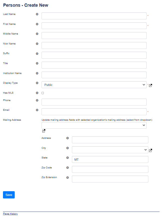 Create new person in ASPeN
