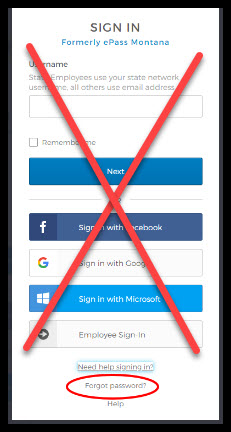 Sign in box with an "x" over all other methods of signing in and a circle around the link to "Forgot Password"