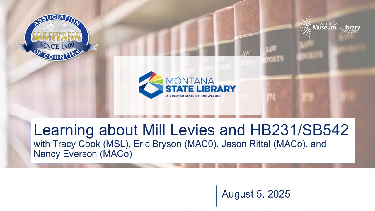 Title slide from webinar on mill levies