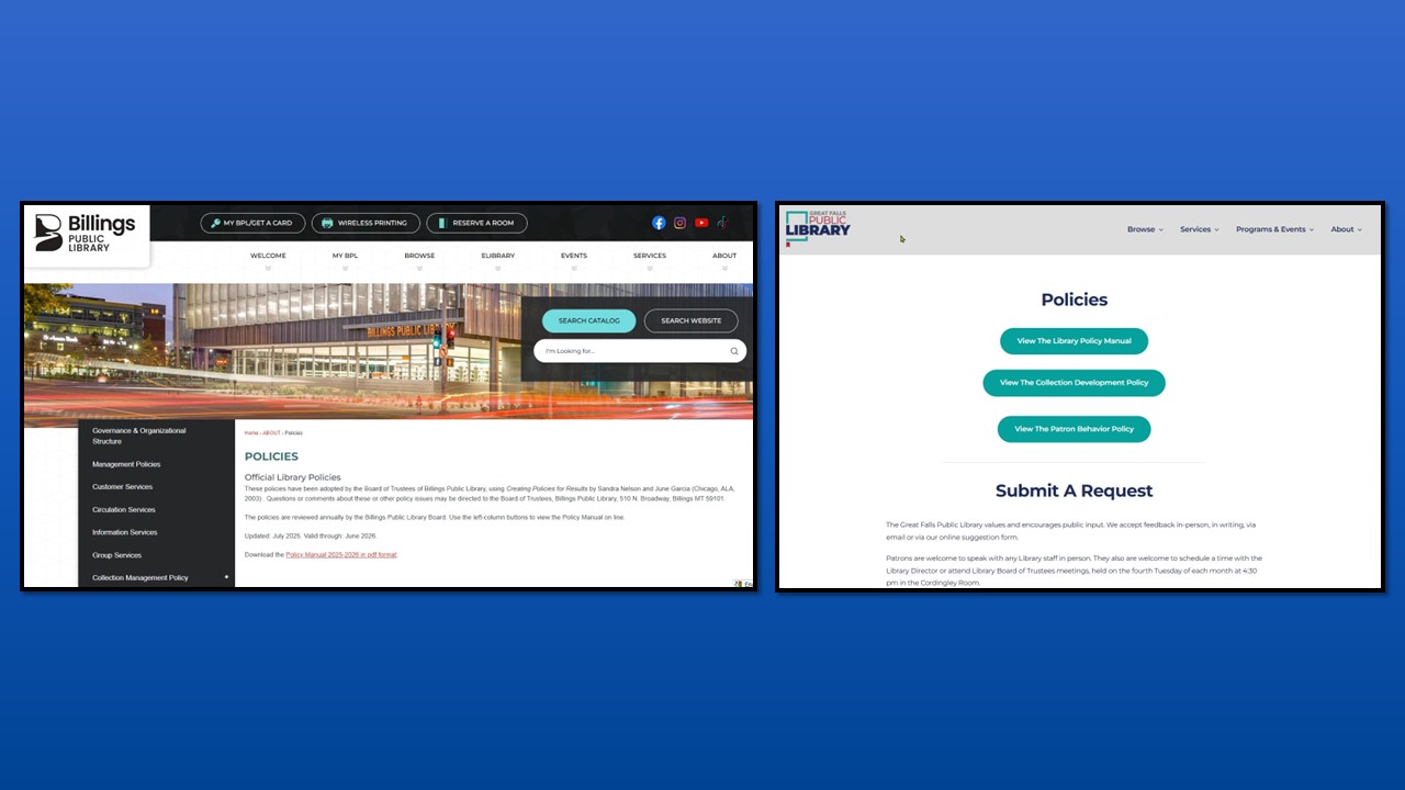 screenshots of Billings and Great Falls policy pages.
