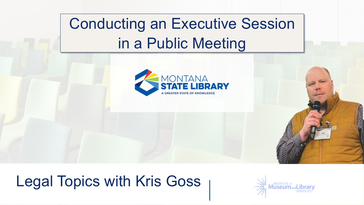Title slide from legal topic webinar on conducting an executive session in a public meeting