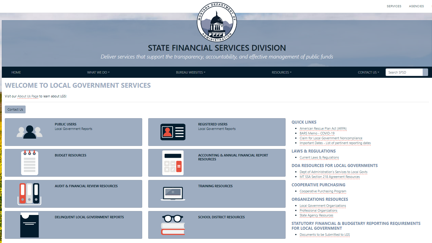 Screenshot of LGS webpage.