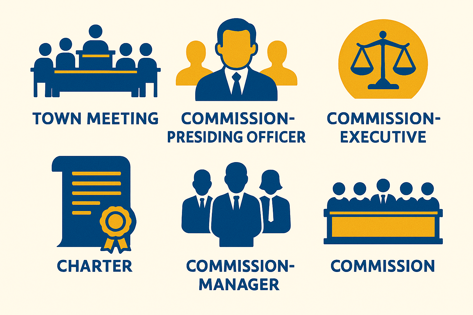 symbols for each of the six forms of local government